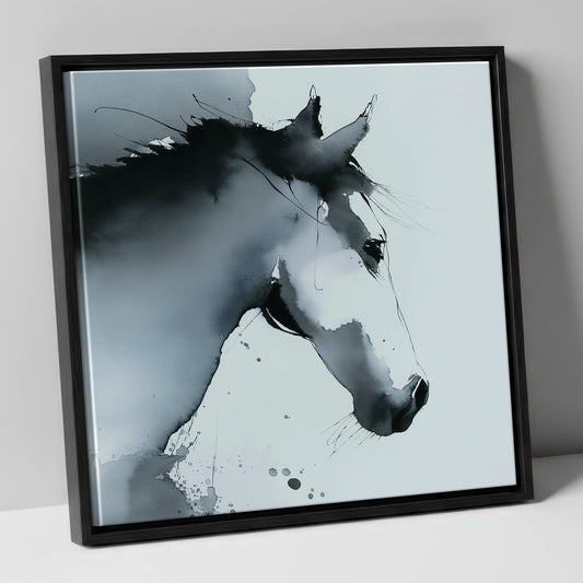 Ethereal Monochrome Profile horse portrait canvas wall art in black frame