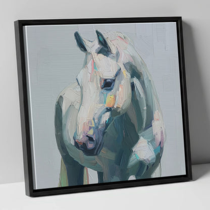 The Textured Grey horse breed canvas wall art in black frame