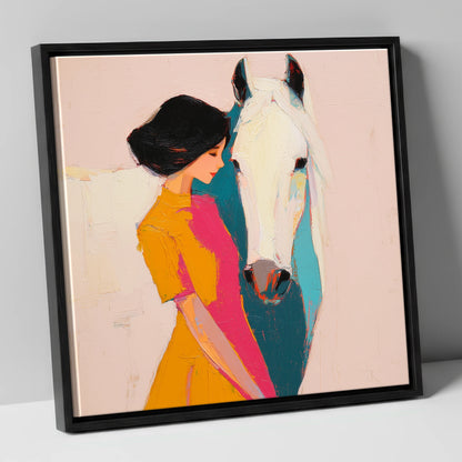 Vibrant Harmony horse & rider canvas wall art in black frame