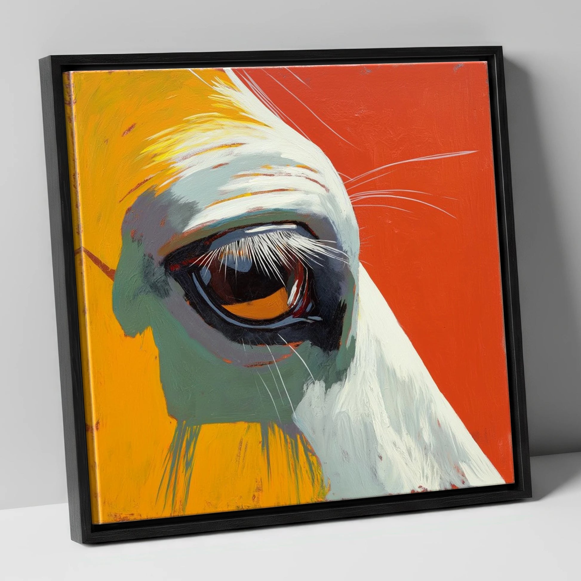 The Amber Gaze horse portrait canvas wall art in black frame
