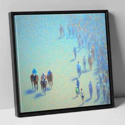 Turquoise Racing Haze racing horse canvas wall art in black frame