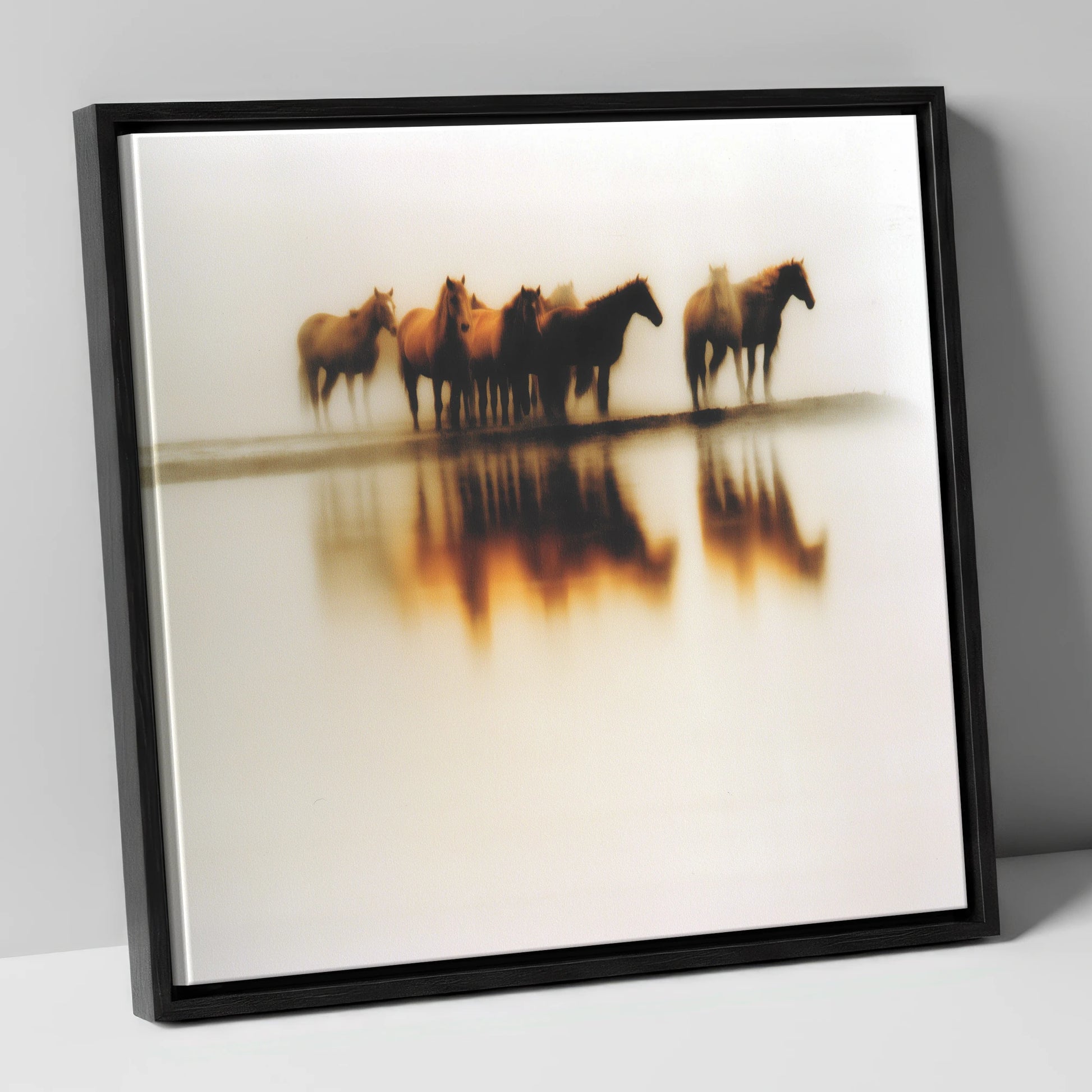 Mirage of the Herd wild horses canvas wall art in black frame