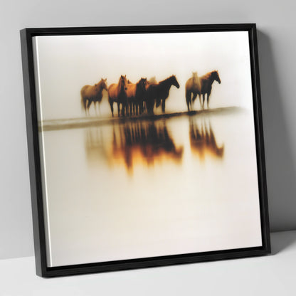 Mirage of the Herd wild horses canvas wall art in black frame