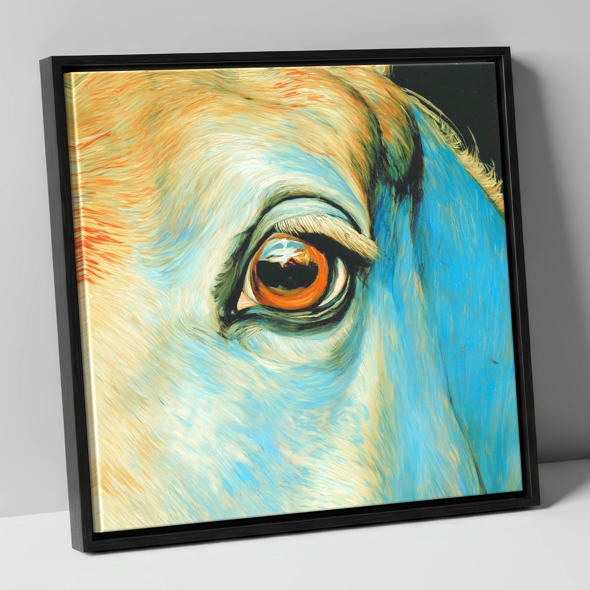 The Azure Gaze horse portrait canvas wall art in black frame