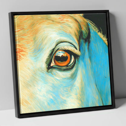 The Azure Gaze horse portrait canvas wall art in black frame
