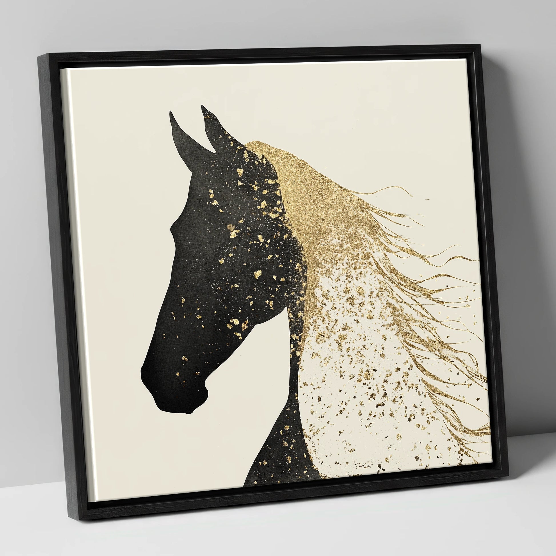 Gilded Equine Silhouette horse breed canvas wall art in black frame