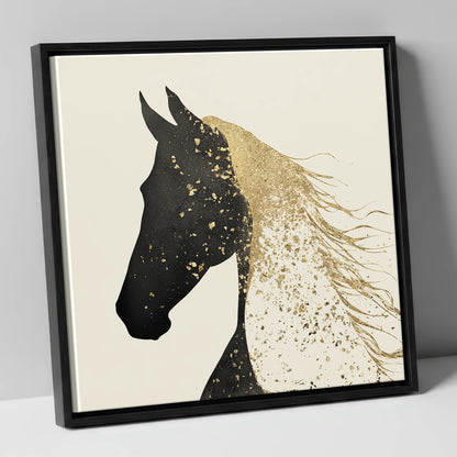 Gilded Equine Silhouette horse breed canvas wall art in black frame