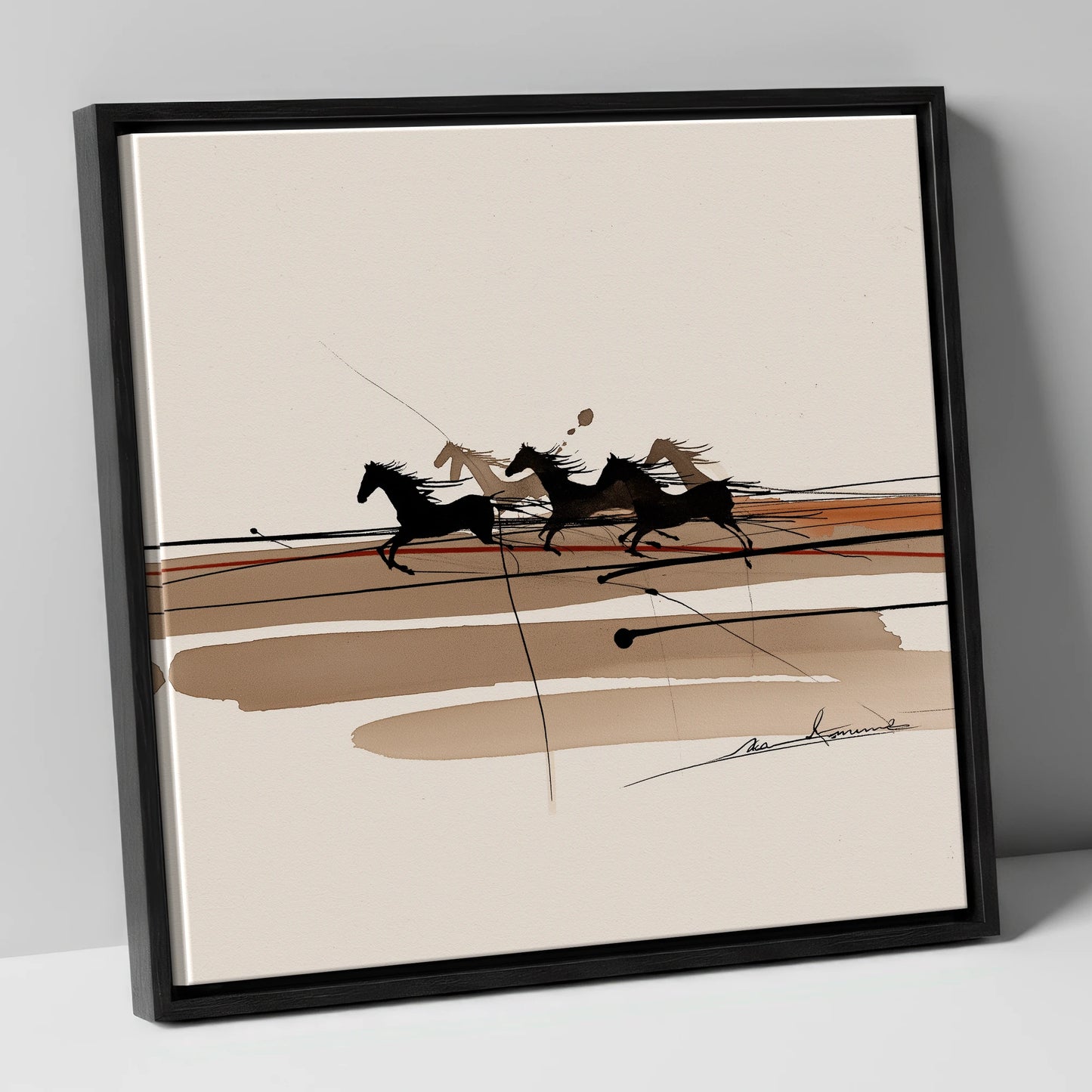 Thundering Shadows wild horses canvas wall art in black frame