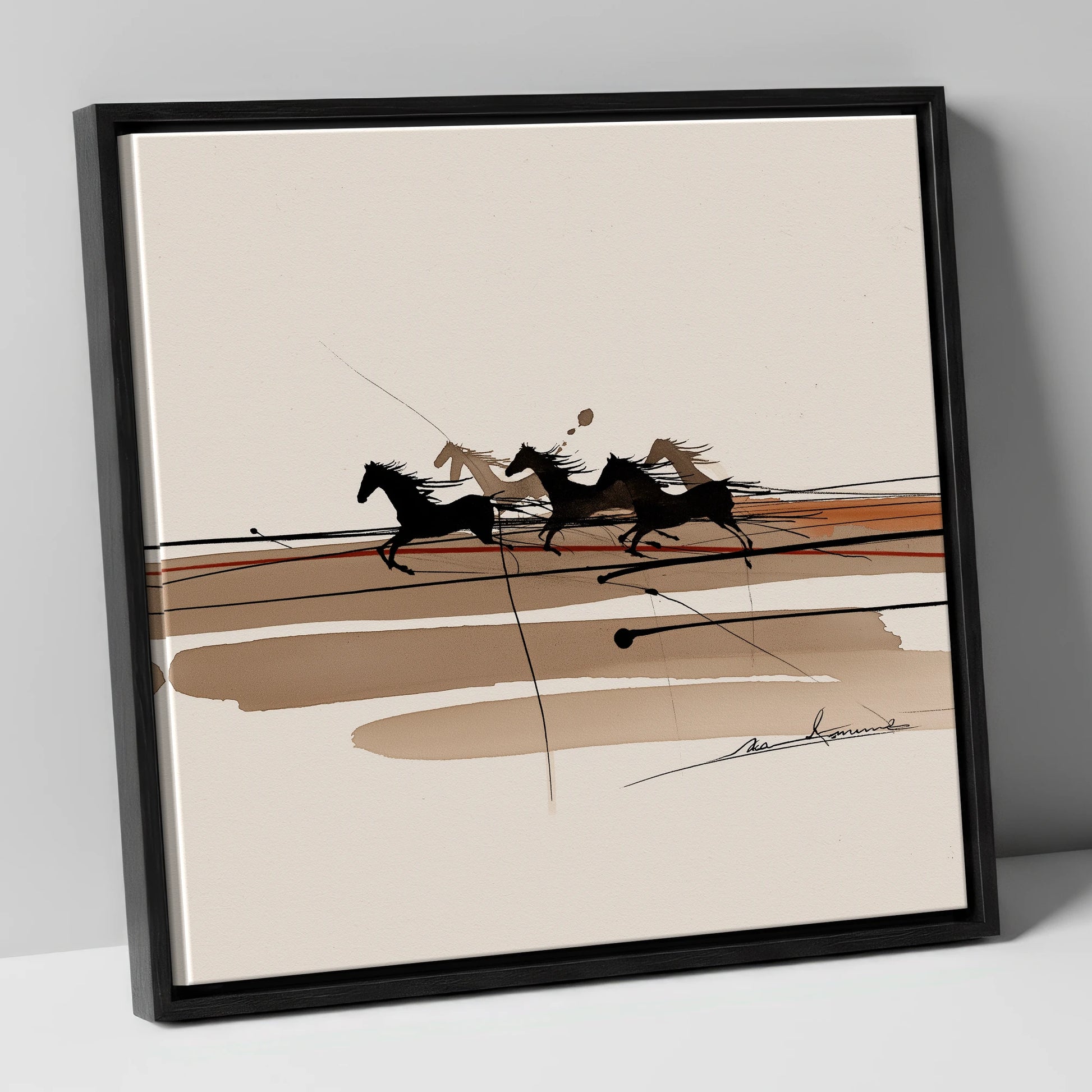 Thundering Shadows wild horses canvas wall art in black frame