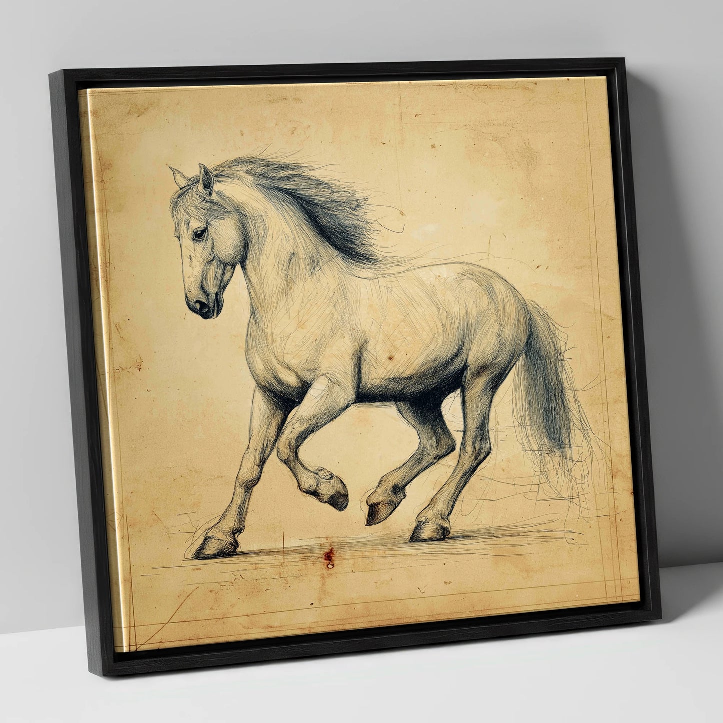 Classical Motion Study horse portrait canvas wall art in black frame