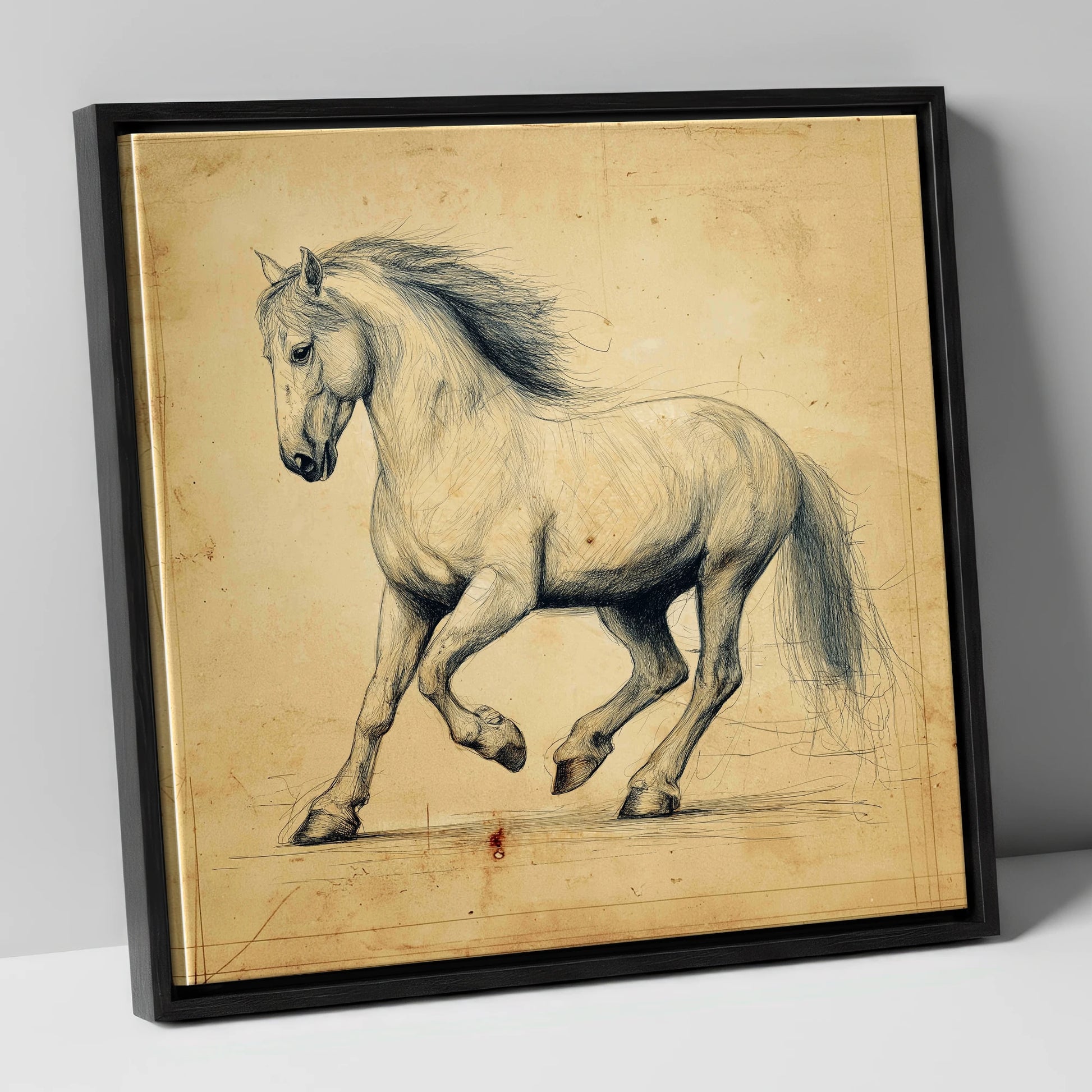 Classical Motion Study horse portrait canvas wall art in black frame
