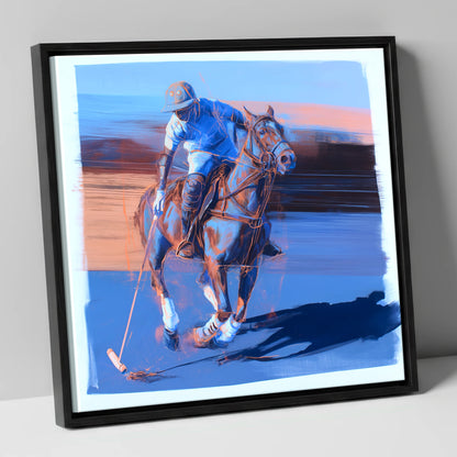 The Cobalt Chukka polo horse canvas wall art in black frame