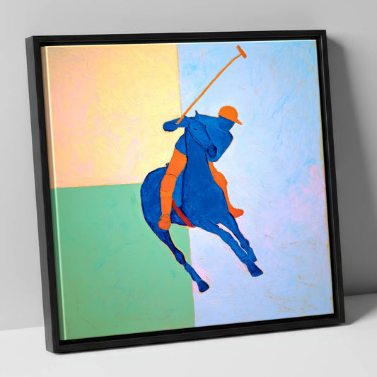 Cobalt Polo Swing polo horse canvas wall art in black frame