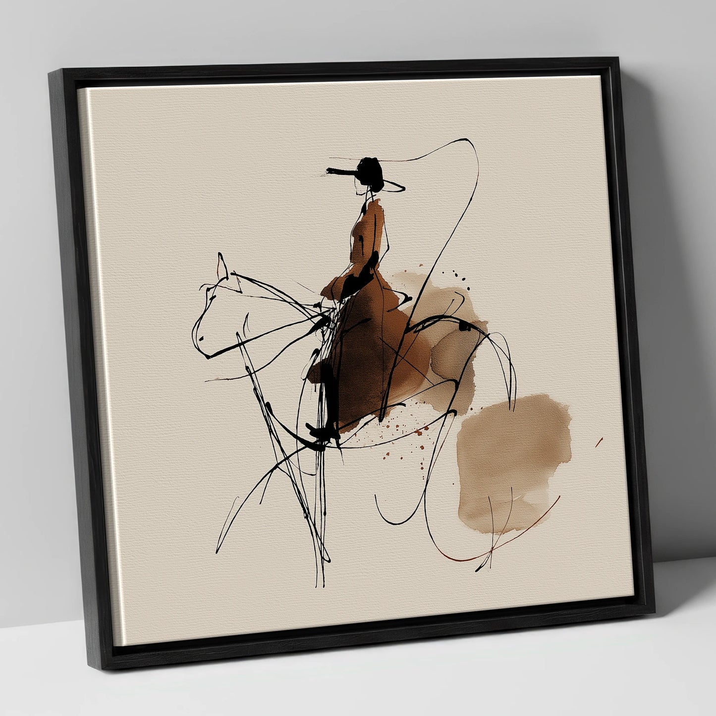 The Sepia Rider horse & rider canvas wall art in black frame
