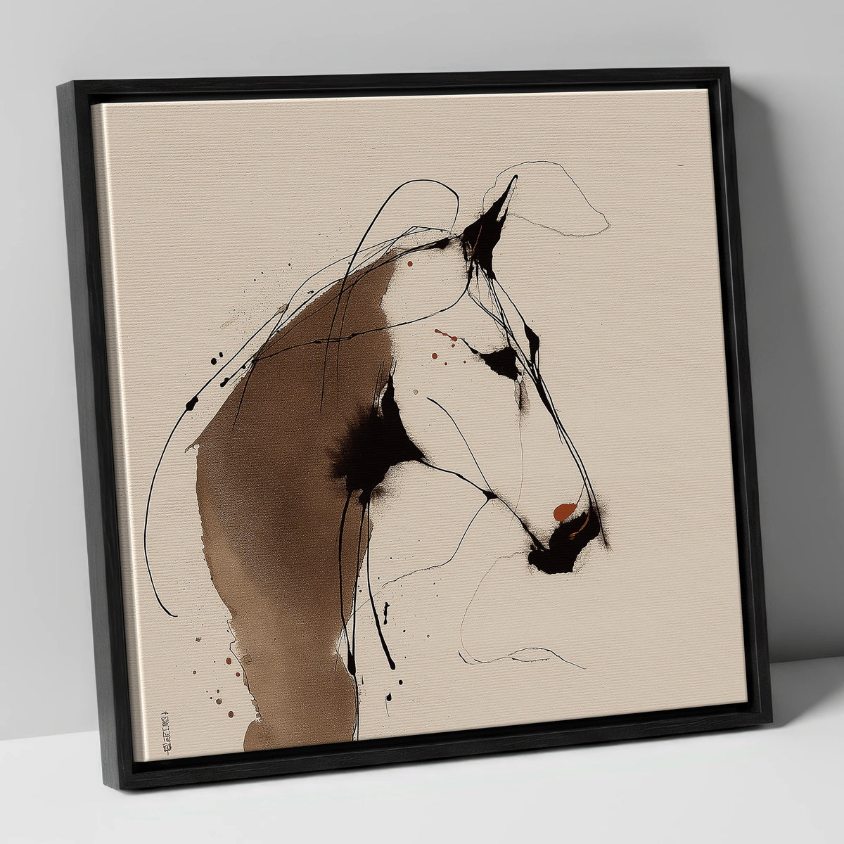 Minimalist Sepia Horse Portrait horse portrait canvas wall art in black frame