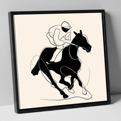 Monochrome Gallop racing horse canvas wall art in black frame