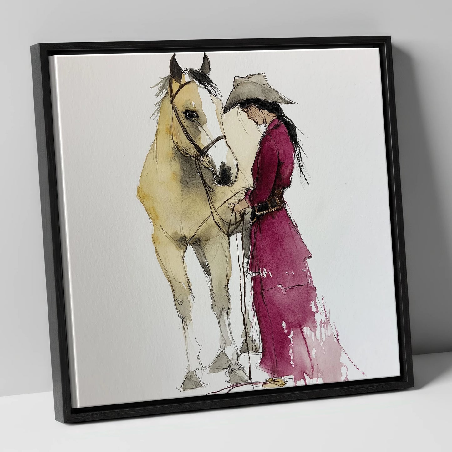 A Quiet Understanding horse & rider canvas wall art in black frame