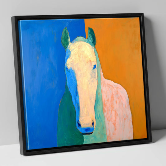 Cobalt And Clay Equine horse portrait canvas wall art in black frame