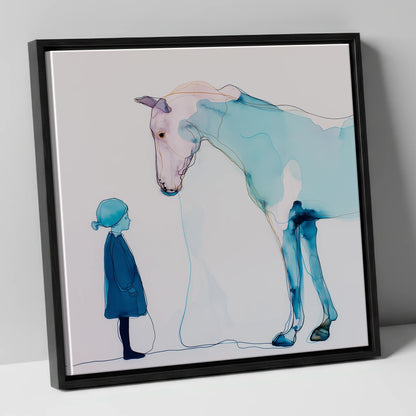 A Quiet Connection horse & rider canvas wall art in black frame