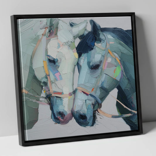 A Quiet Connection horse portrait canvas wall art in black frame