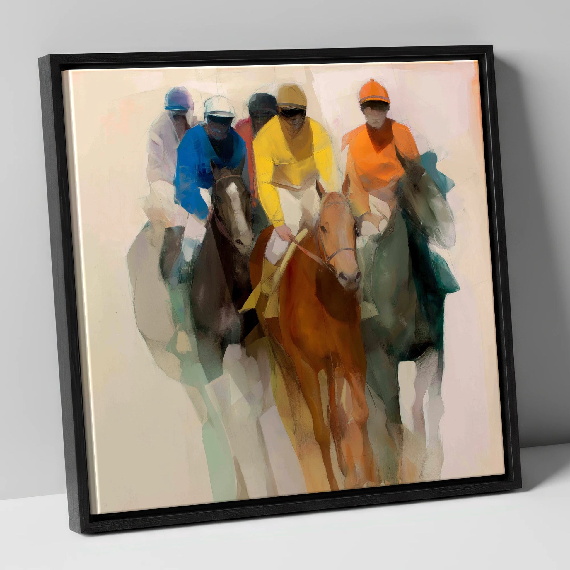 The Front Runners racing horse canvas wall art in black frame