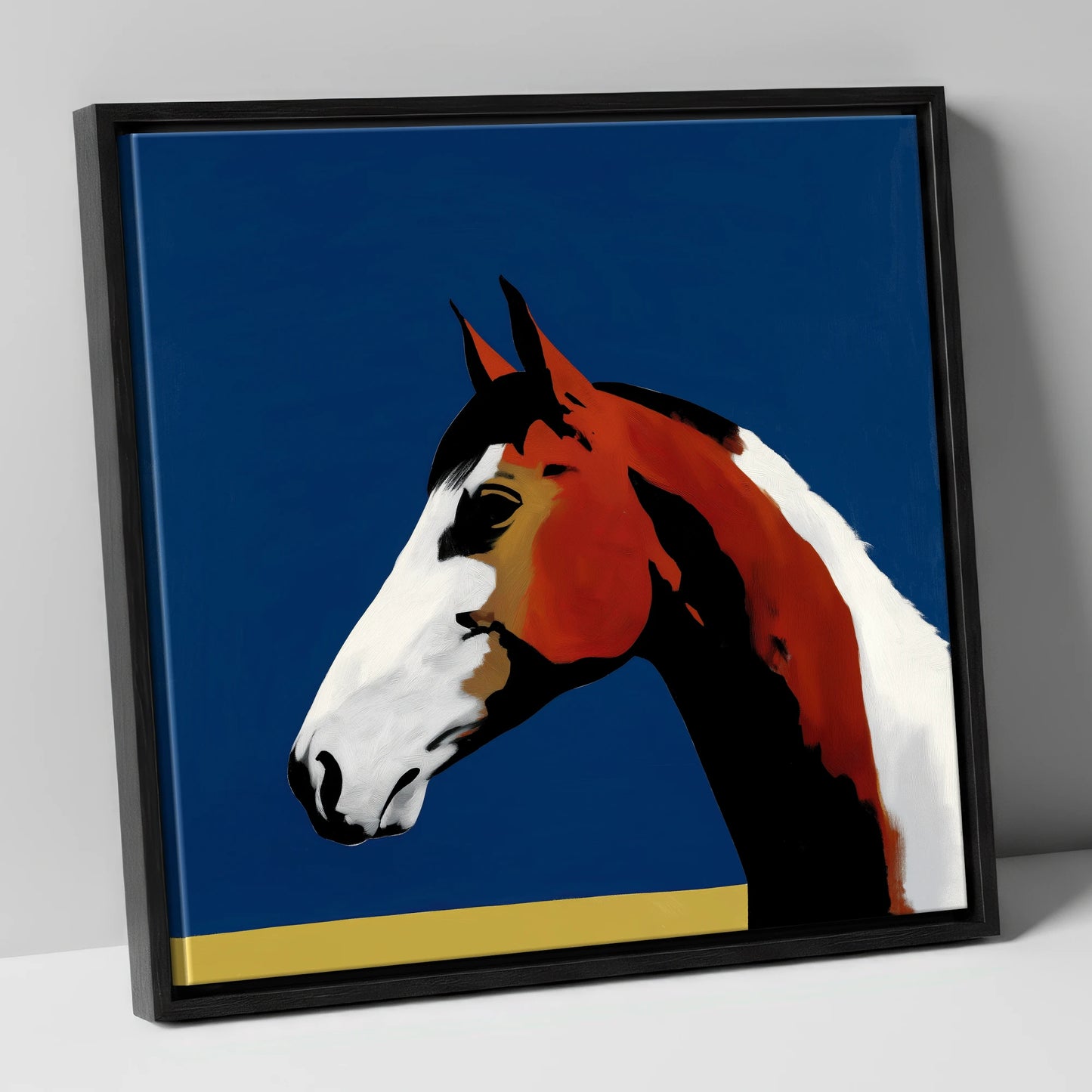 Vivid Profile in Azure horse portrait canvas wall art in black frame