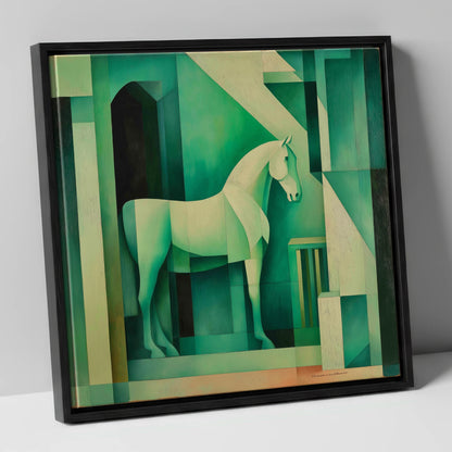Emerald Stall Geometry horse stable canvas wall art in black frame