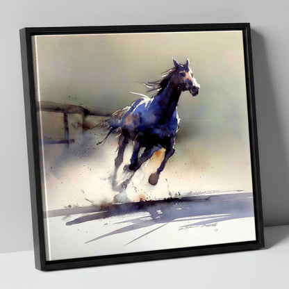 The Breakaway racing horse canvas wall art in black frame