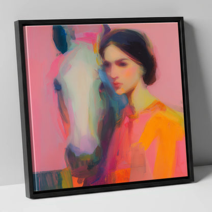 Vibrant Connection horse & rider canvas wall art in black frame