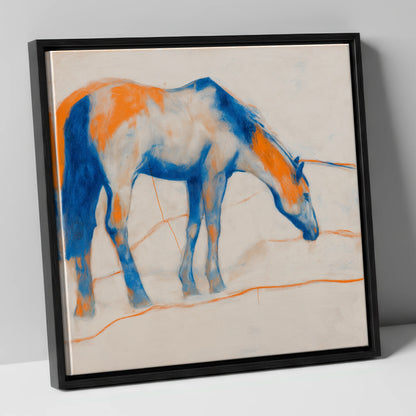 Vibrant Ultramarine Grazer horse portrait canvas wall art in black frame
