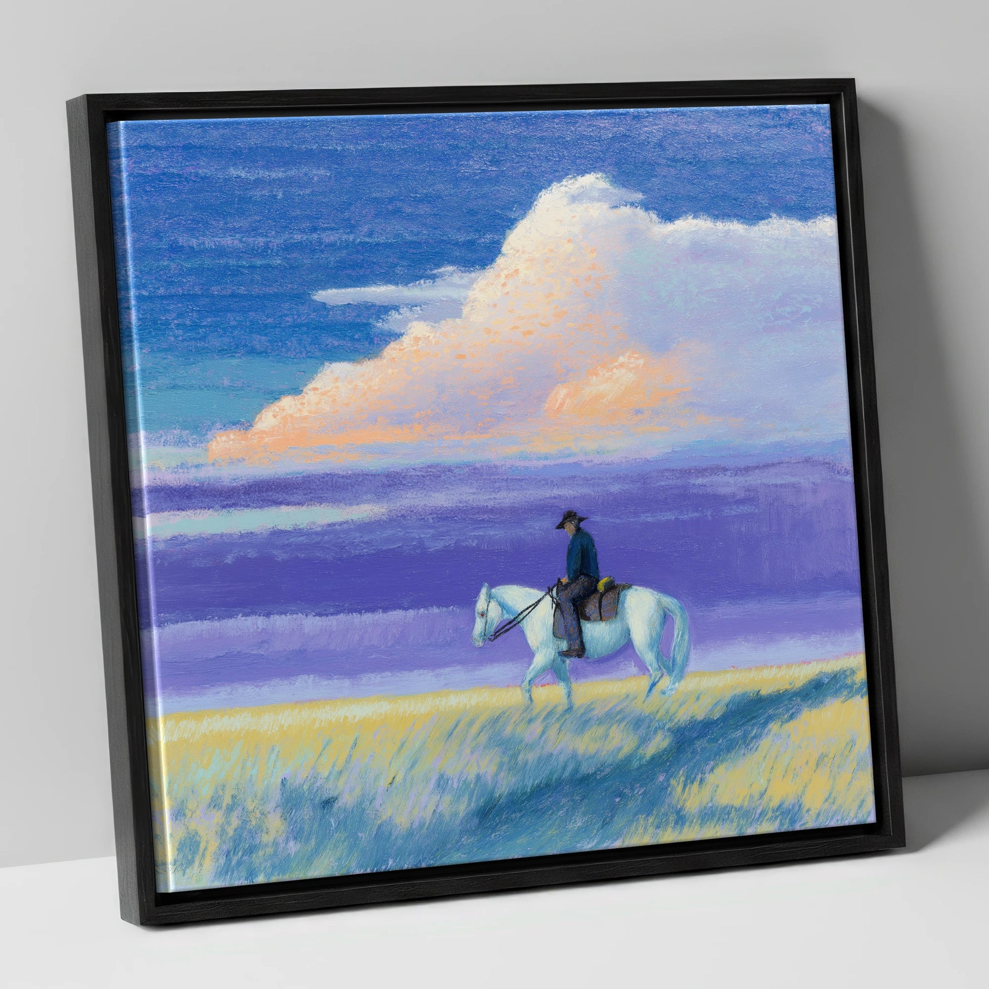 Beneath a Lilac Sky western horse canvas wall art in black frame
