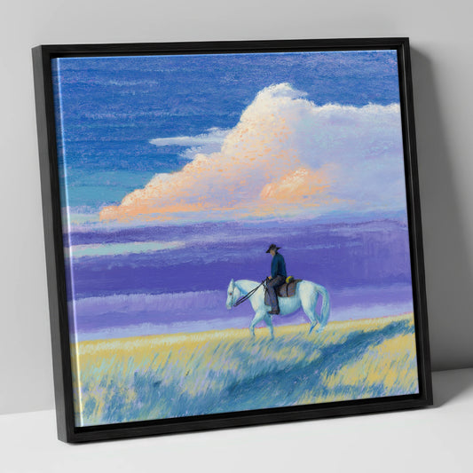 Beneath a Lilac Sky western horse canvas wall art in black frame