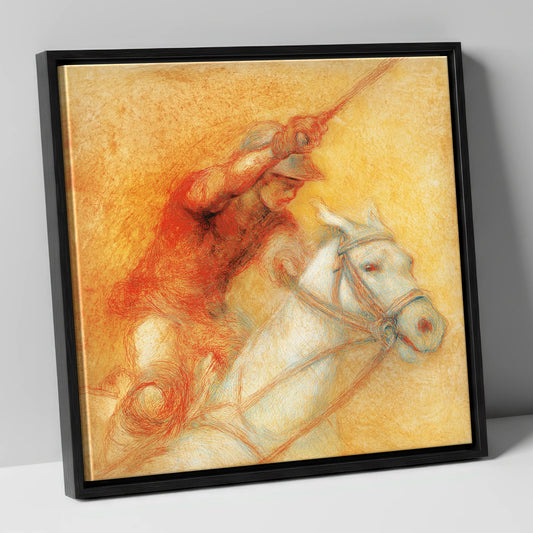 Heat of the Chukka polo horse canvas wall art in black frame