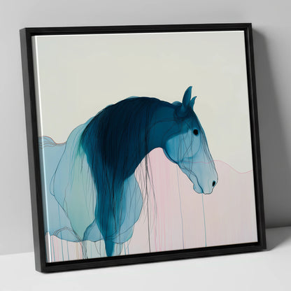 Fluid Blue Grace horse breed canvas wall art in black frame