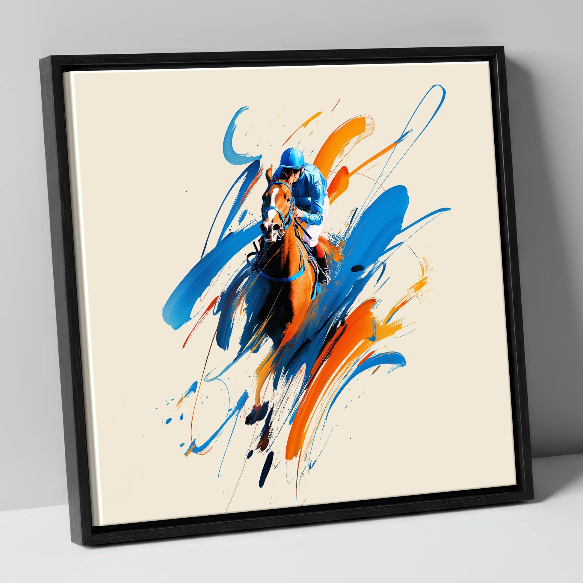 Sprint to the Wire racing horse canvas wall art in black frame