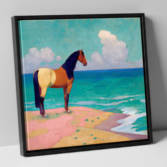 The Painted Shoreline horse landscape canvas wall art in black frame