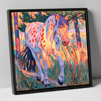 Vibrant Appaloosa In Tall Grass horse breed canvas wall art in black frame