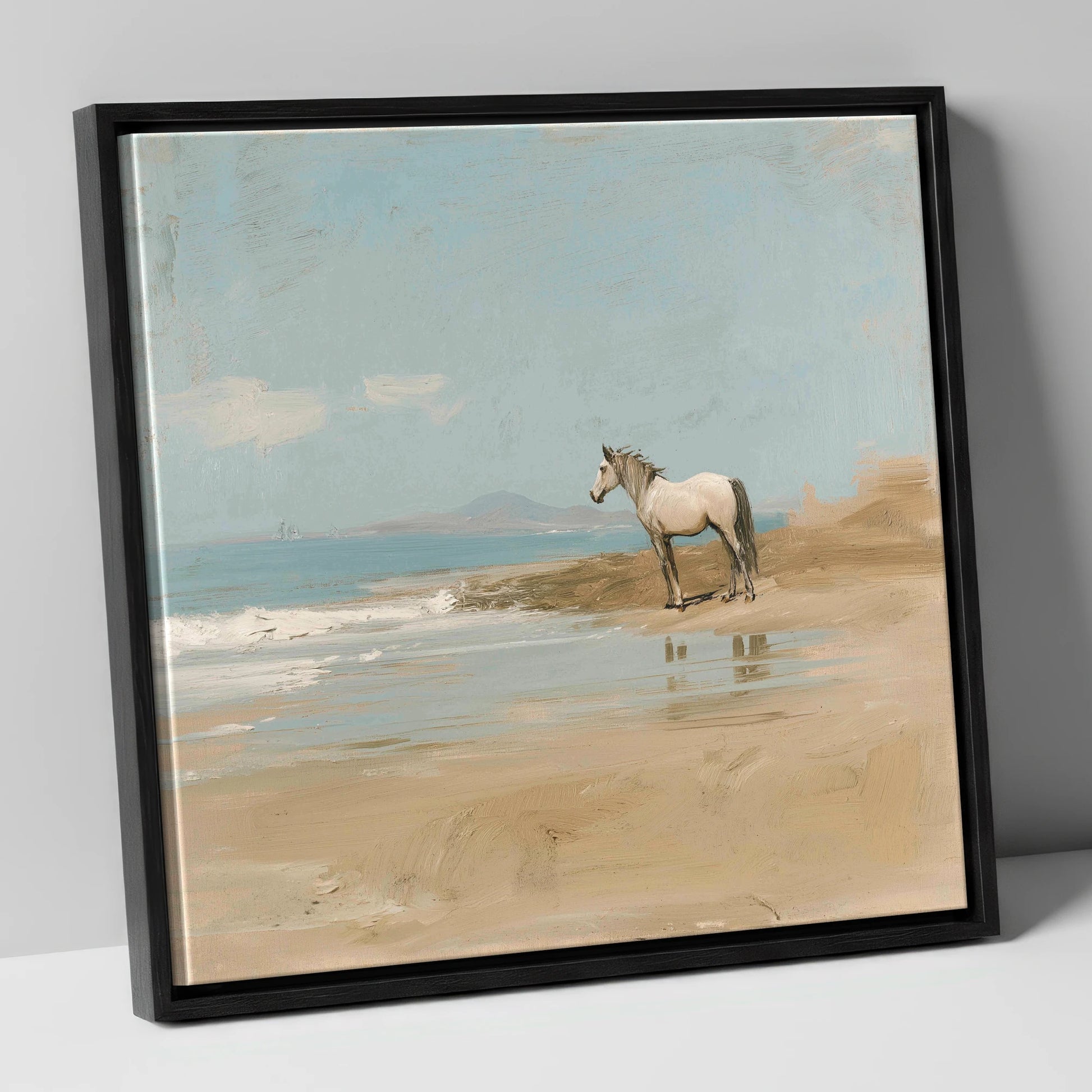 Sentinel of the Shore horse landscape canvas wall art in black frame