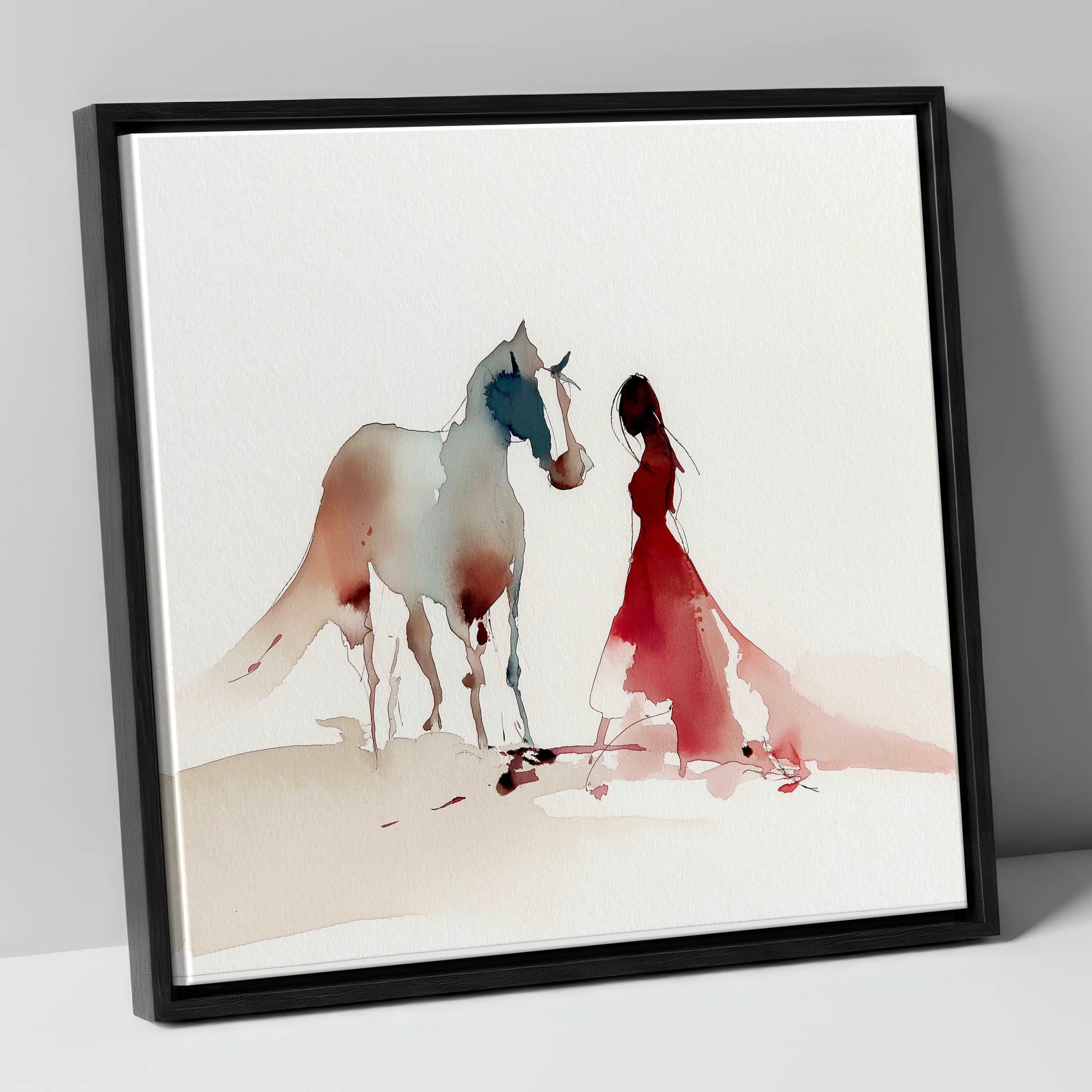 The Crimson Bond horse & rider canvas wall art in black frame