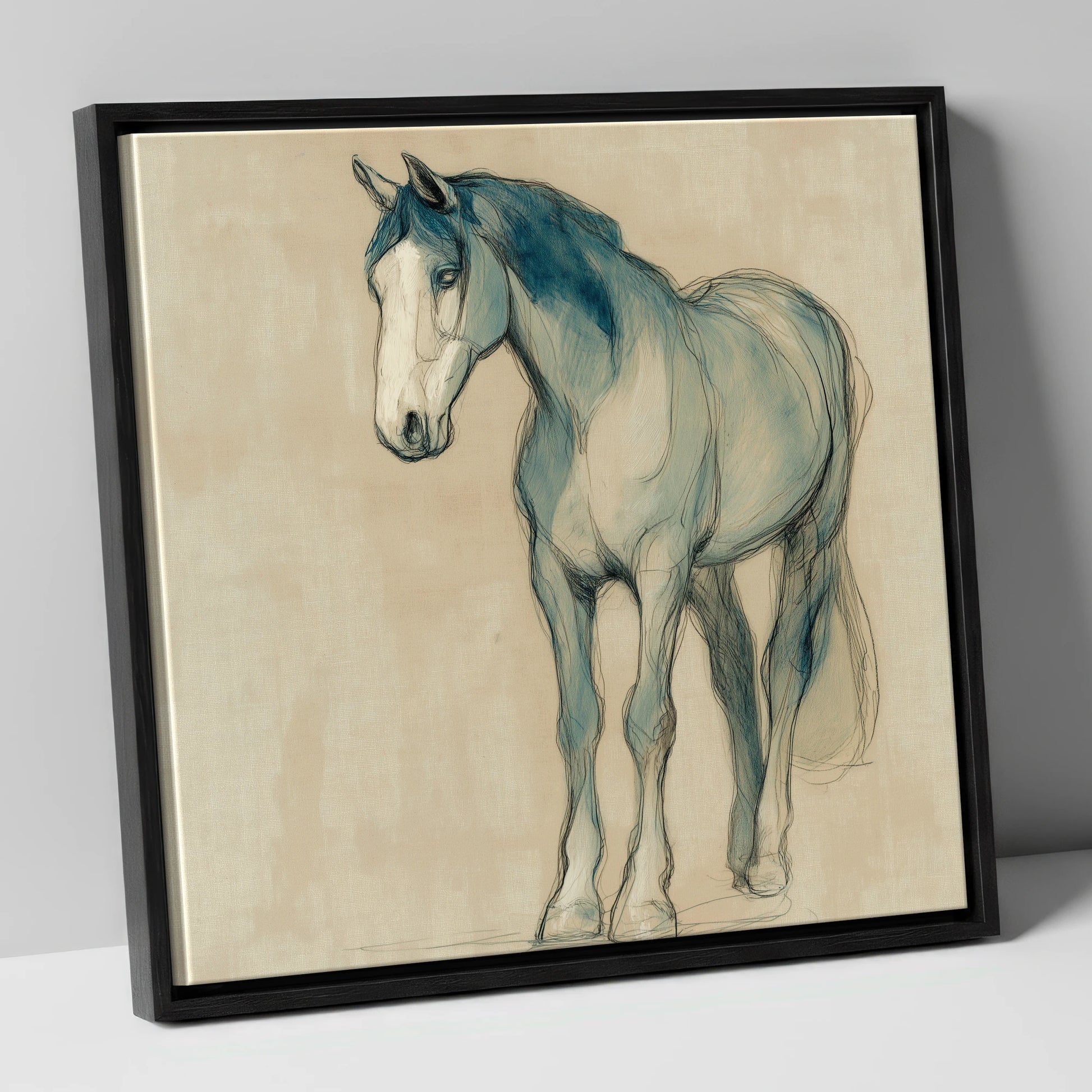 Azure Equine Sketch horse portrait canvas wall art in black frame