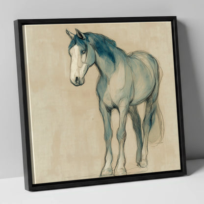 Azure Equine Sketch horse portrait canvas wall art in black frame