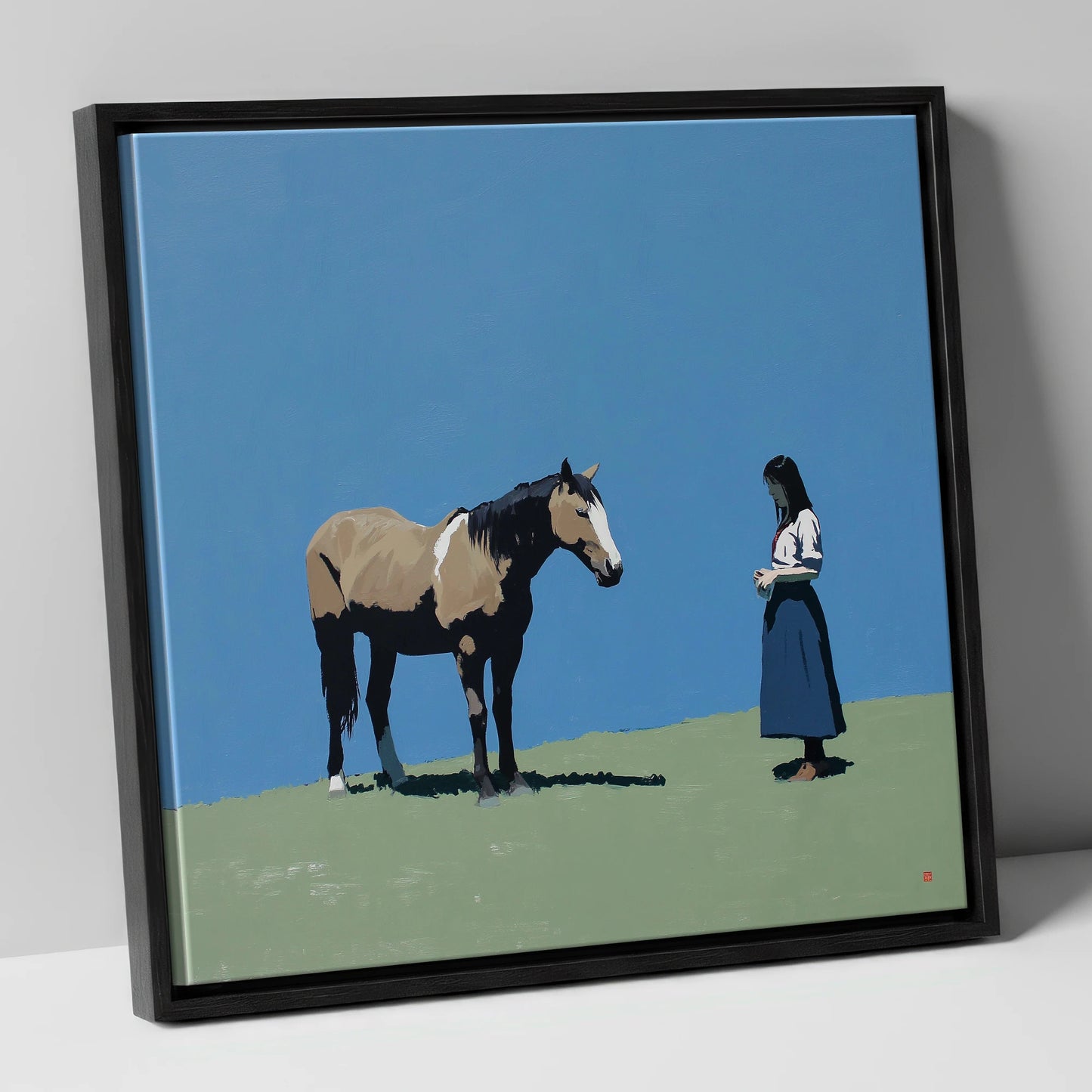 Silent Understanding horse & rider canvas wall art in black frame