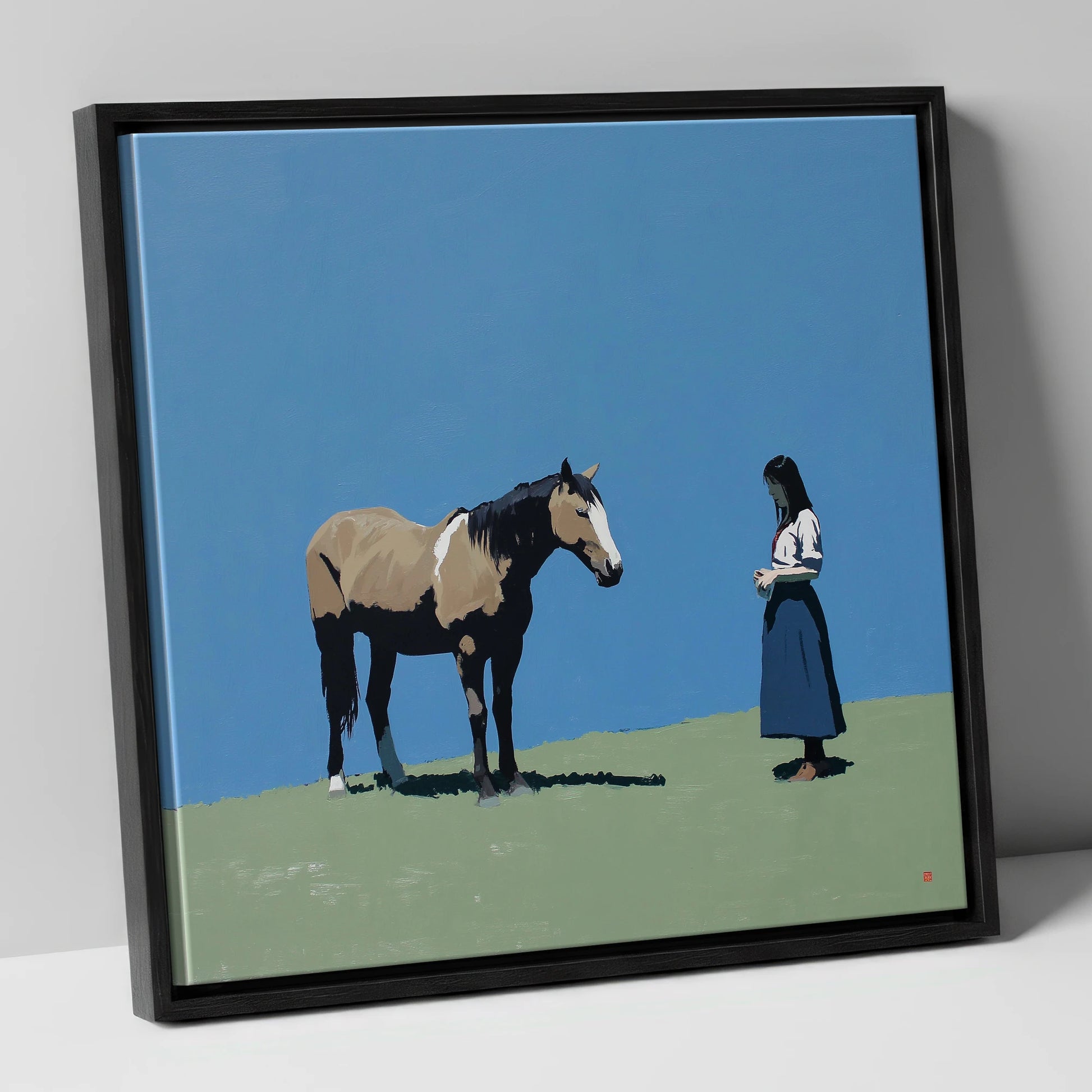 Silent Understanding horse & rider canvas wall art in black frame