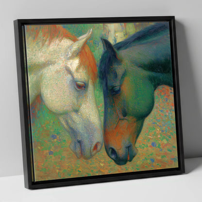 Dappled Companions horse portrait canvas wall art in black frame