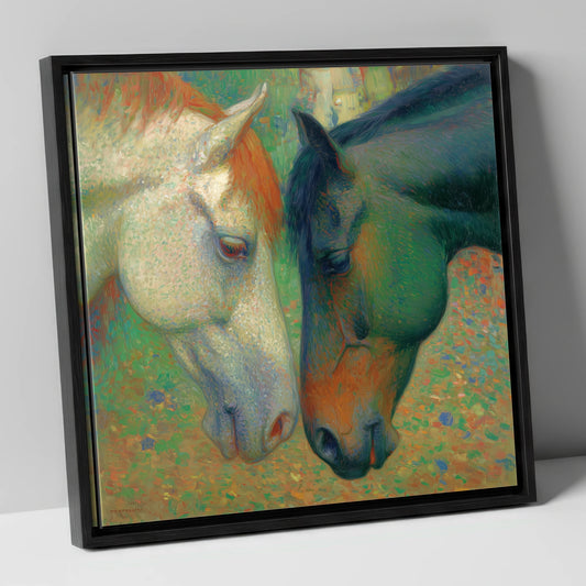 Dappled Companions horse portrait canvas wall art in black frame