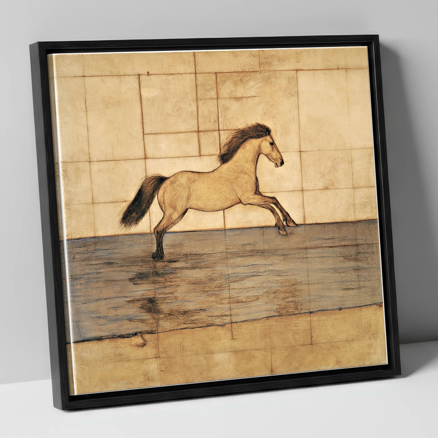 Classical Canter Study horse portrait canvas wall art in black frame