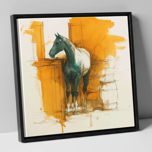 Amber Yard Silhouette horse stable canvas wall art in black frame