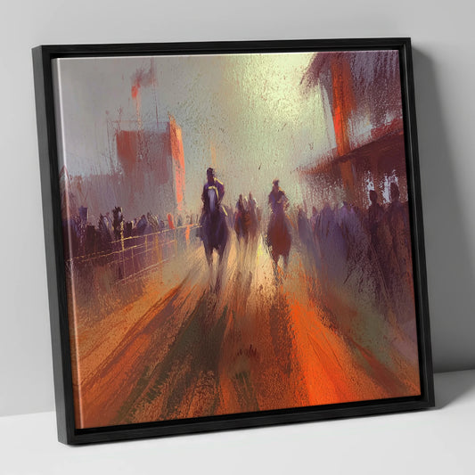The Arena Haze show jumping horse canvas wall art in black frame