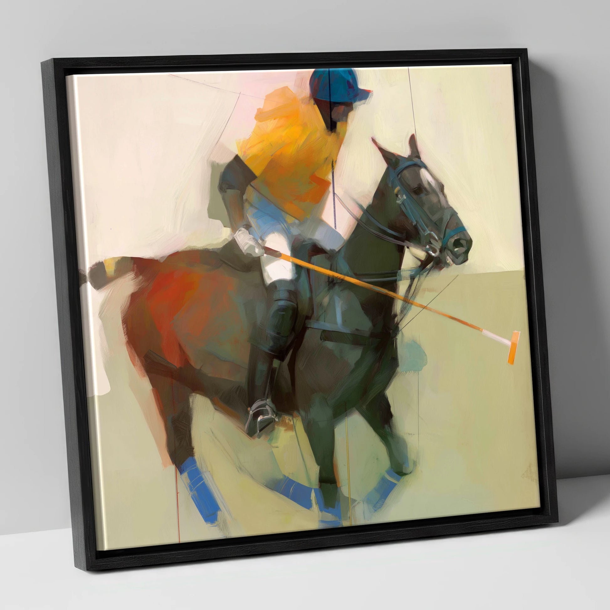 The Offside Drive polo horse canvas wall art in black frame