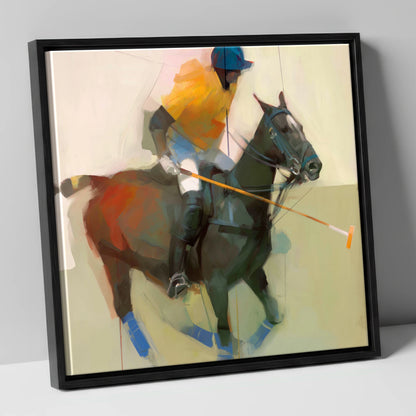 The Offside Drive polo horse canvas wall art in black frame